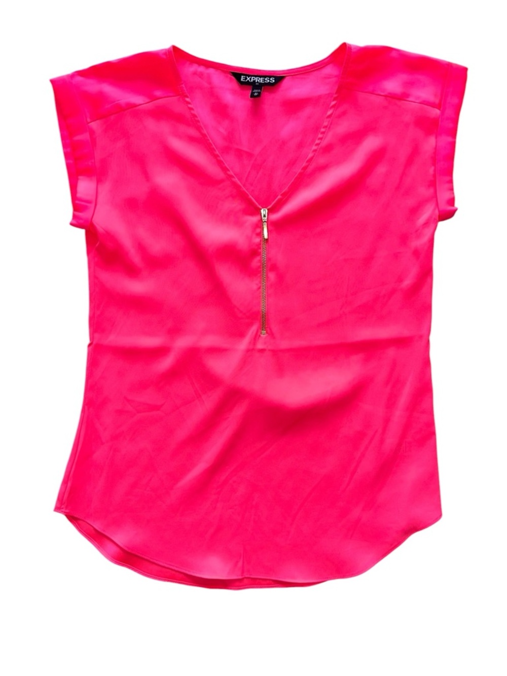 Express Hot Pink V-Neck Zip Front Blouse